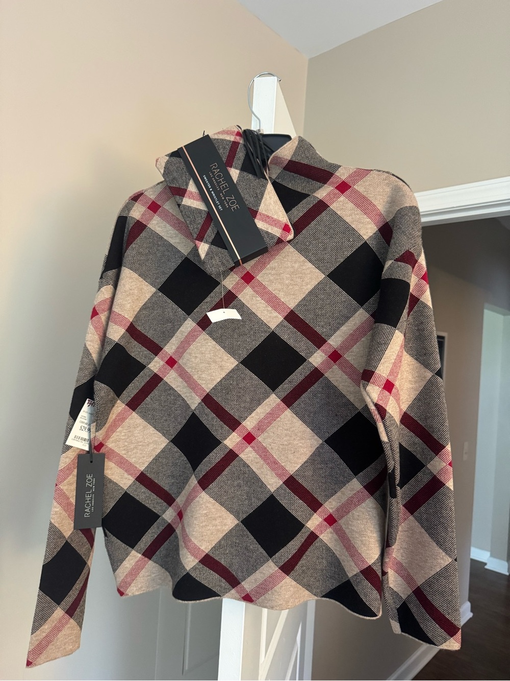 Rachel Zoe Women's Plaid Turtleneck Sweater - Beige, Black & Burgundy